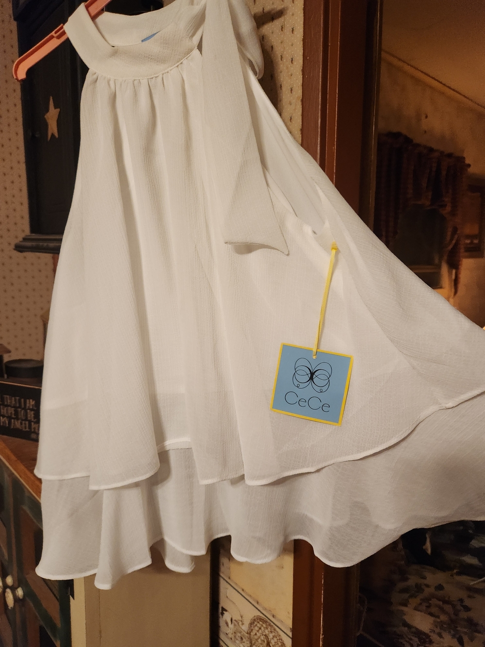 CeCe White Tiered Chiffon Blouse